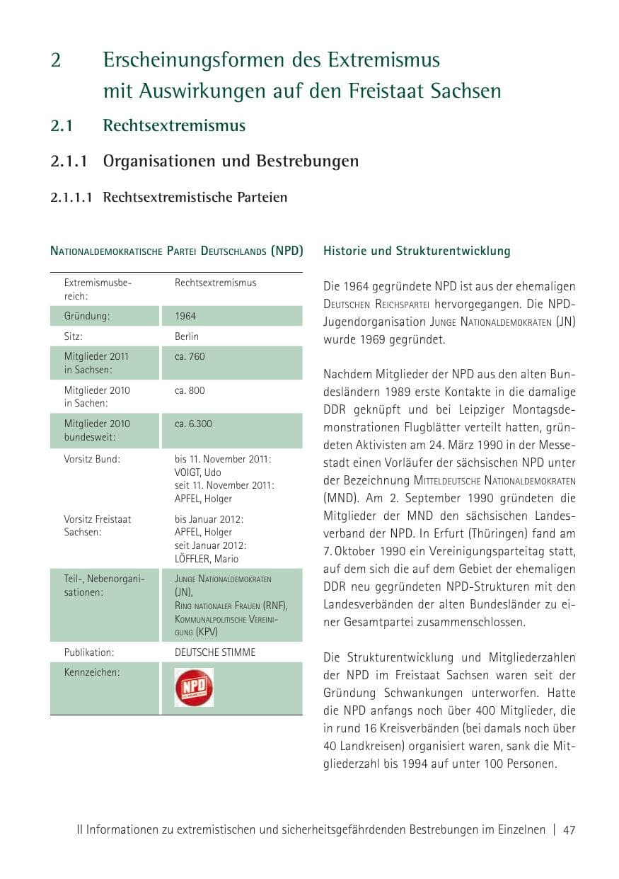 Seite 49 des Verfassungsschutzbericht 2011 Sachsen