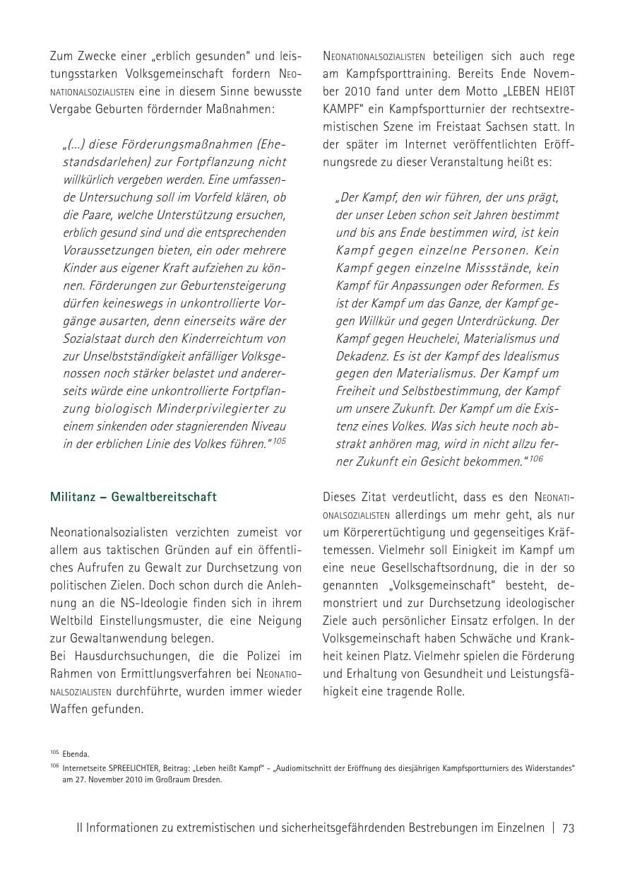 Seite 75 des Verfassungsschutzbericht 2011 Sachsen