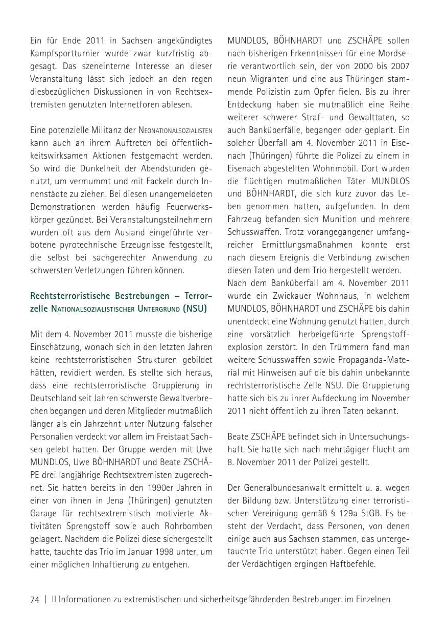Seite 76 des Verfassungsschutzbericht 2011 Sachsen