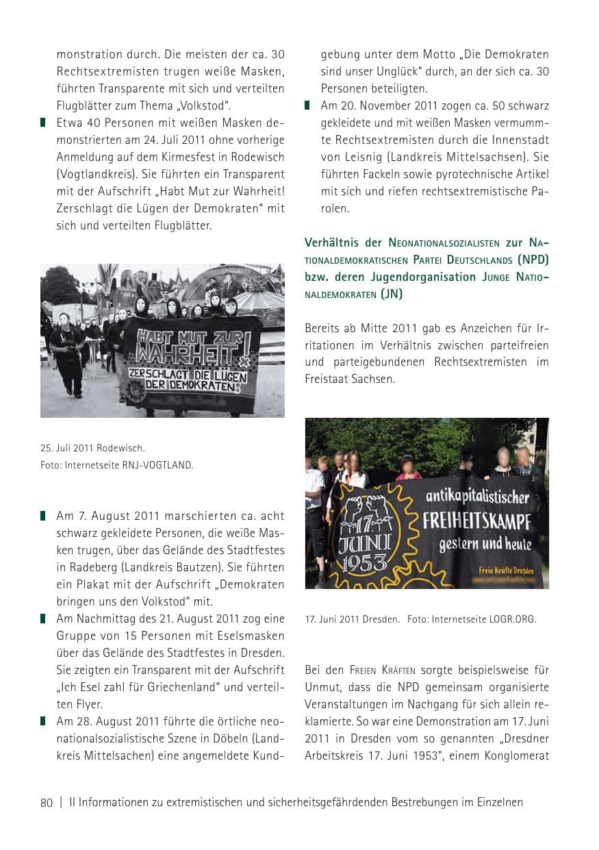 Seite 82 des Verfassungsschutzbericht 2011 Sachsen