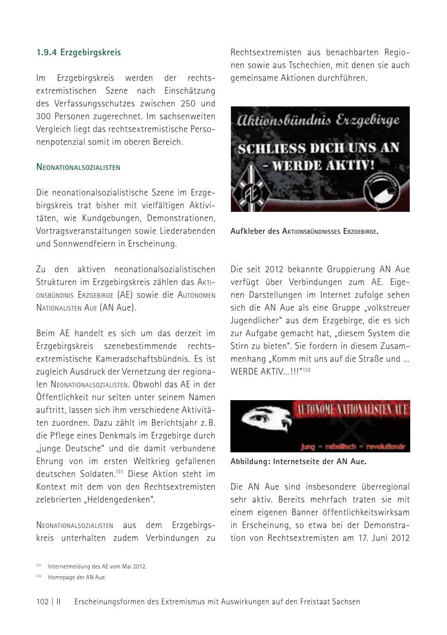 Seite 104 des Verfassungsschutzbericht 2012 Sachsen