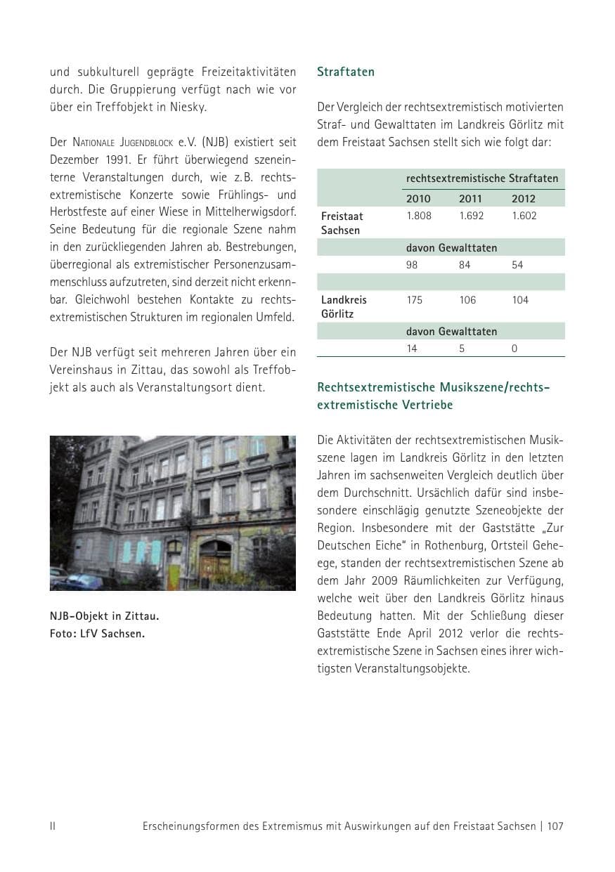 Seite 109 des Verfassungsschutzbericht 2012 Sachsen