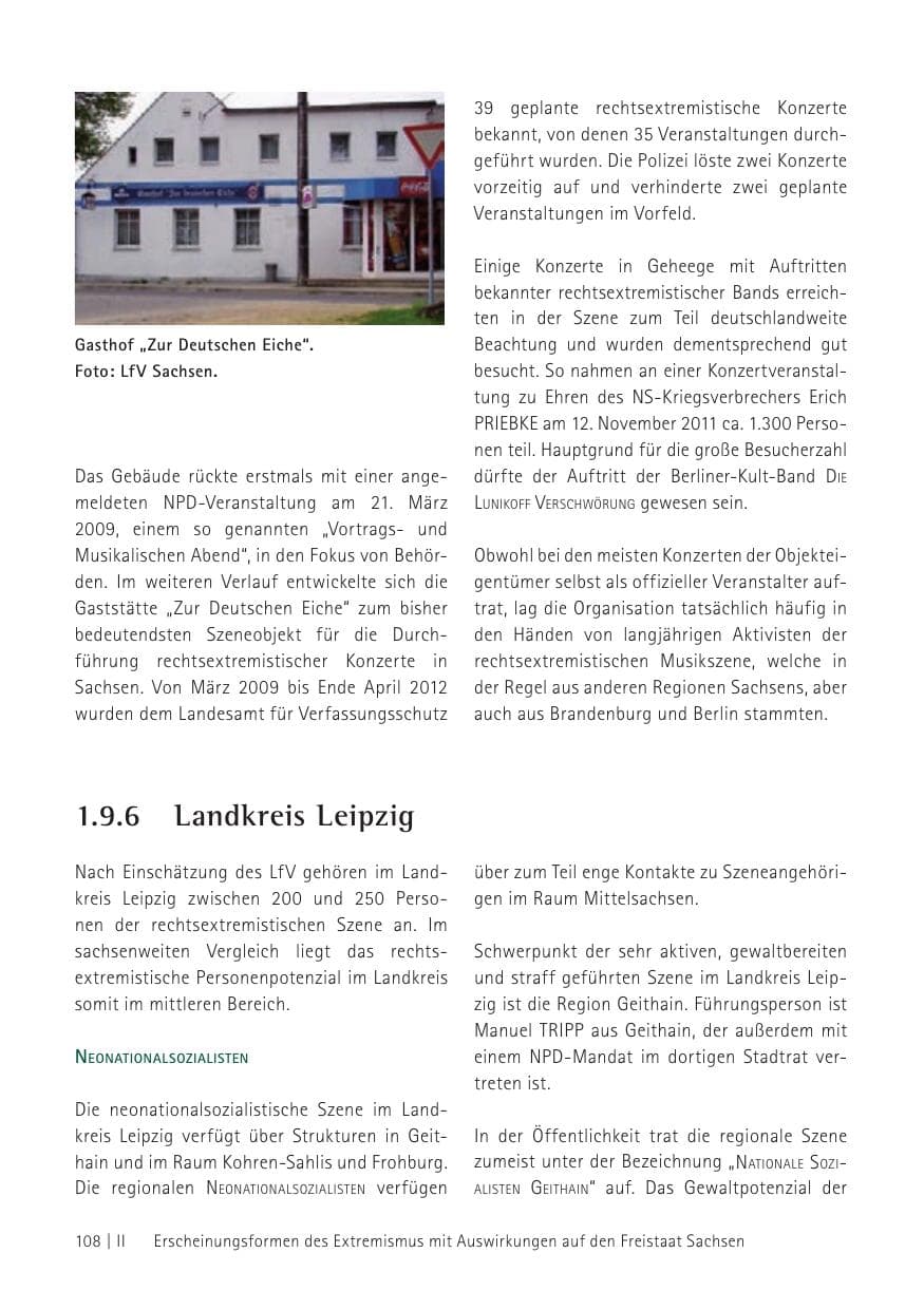 Seite 110 des Verfassungsschutzbericht 2012 Sachsen