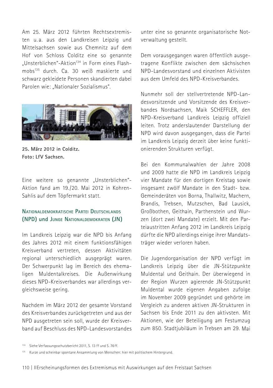 Seite 112 des Verfassungsschutzbericht 2012 Sachsen