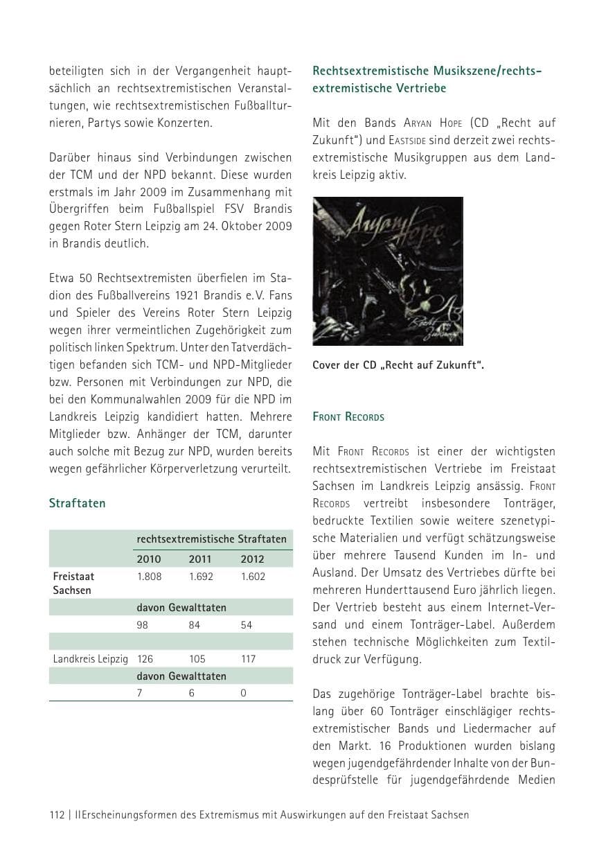Seite 114 des Verfassungsschutzbericht 2012 Sachsen