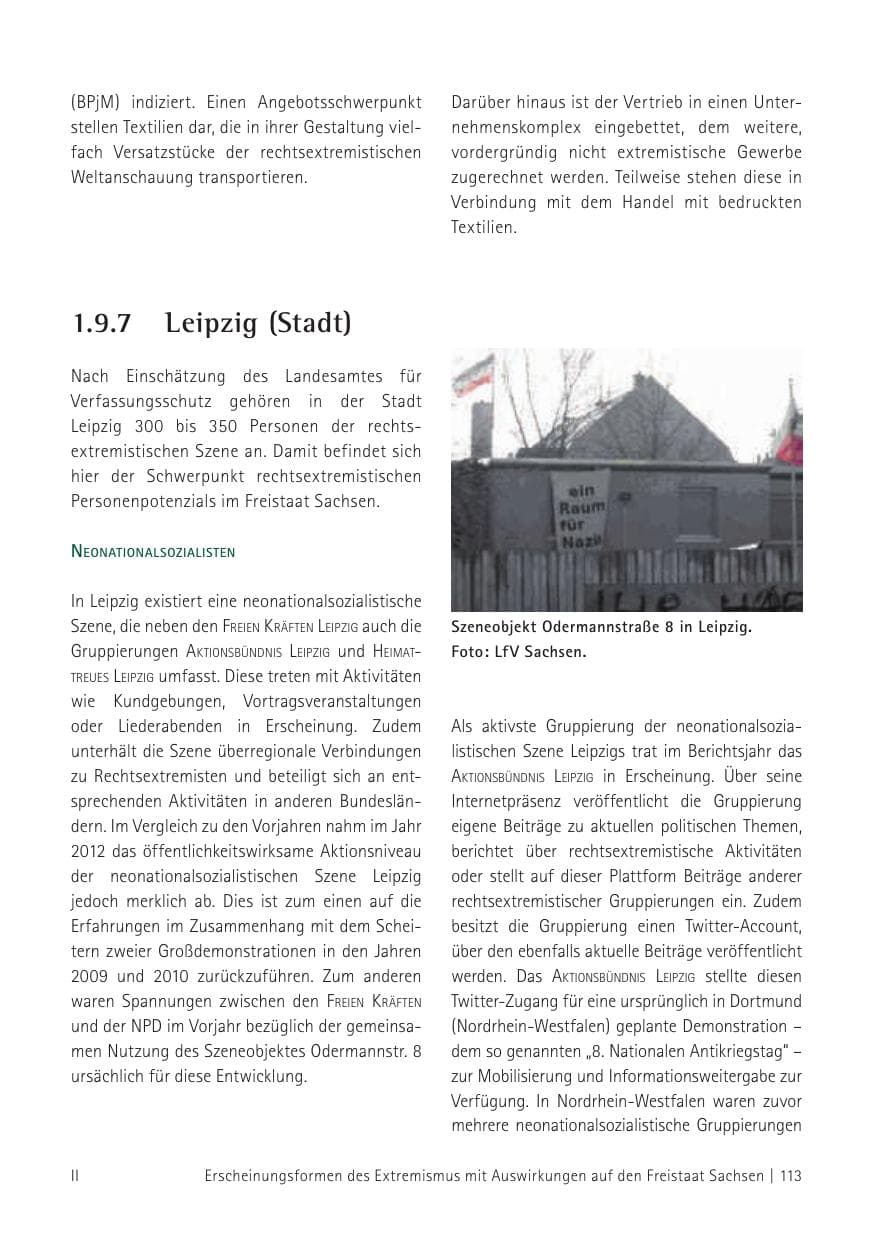 Seite 115 des Verfassungsschutzbericht 2012 Sachsen