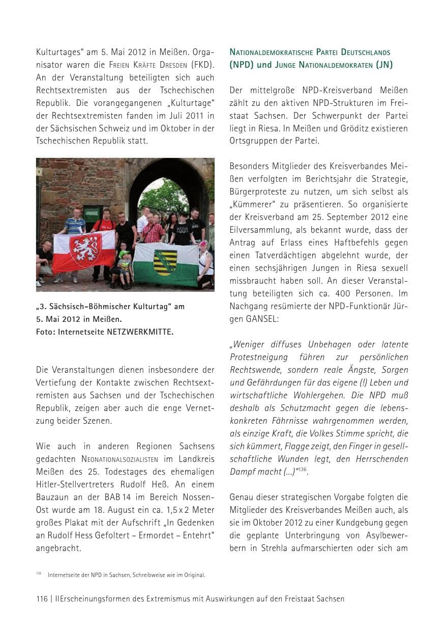 Seite 118 des Verfassungsschutzbericht 2012 Sachsen