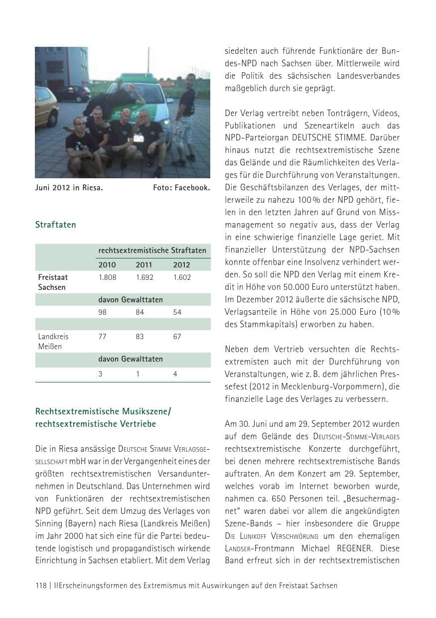 Seite 120 des Verfassungsschutzbericht 2012 Sachsen
