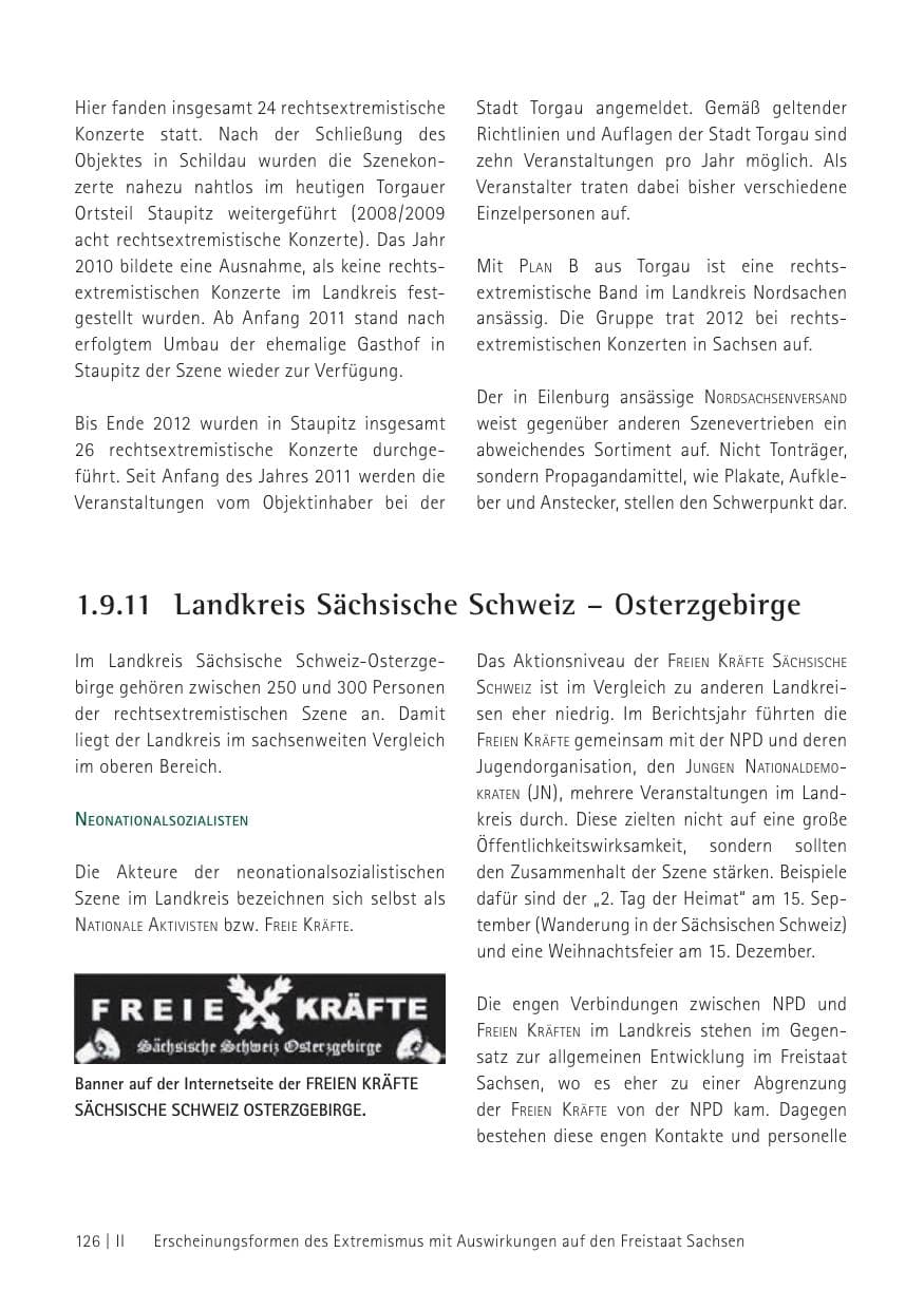Seite 128 des Verfassungsschutzbericht 2012 Sachsen