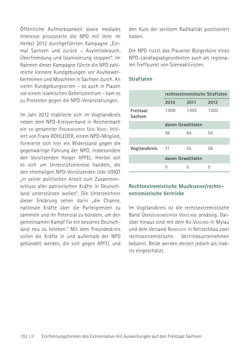 Seite 134 des Verfassungsschutzbericht 2012 Sachsen