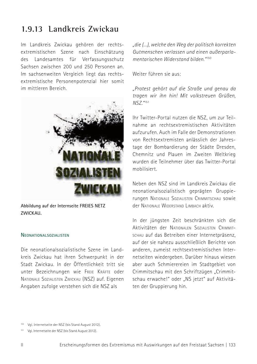 Seite 135 des Verfassungsschutzbericht 2012 Sachsen
