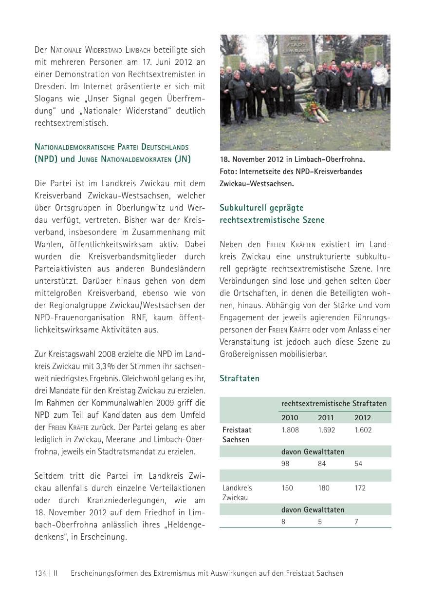 Seite 136 des Verfassungsschutzbericht 2012 Sachsen