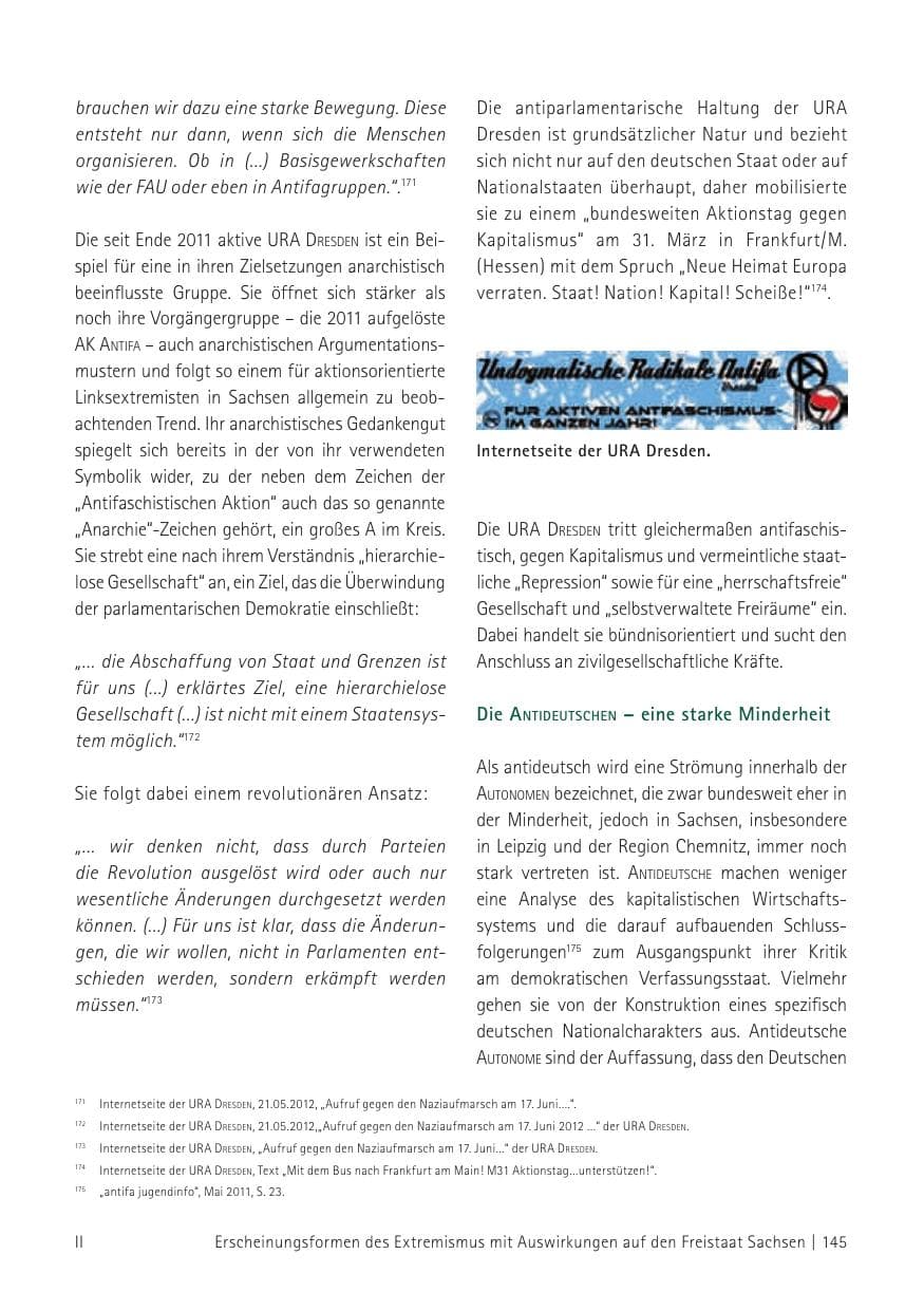 Seite 147 des Verfassungsschutzbericht 2012 Sachsen