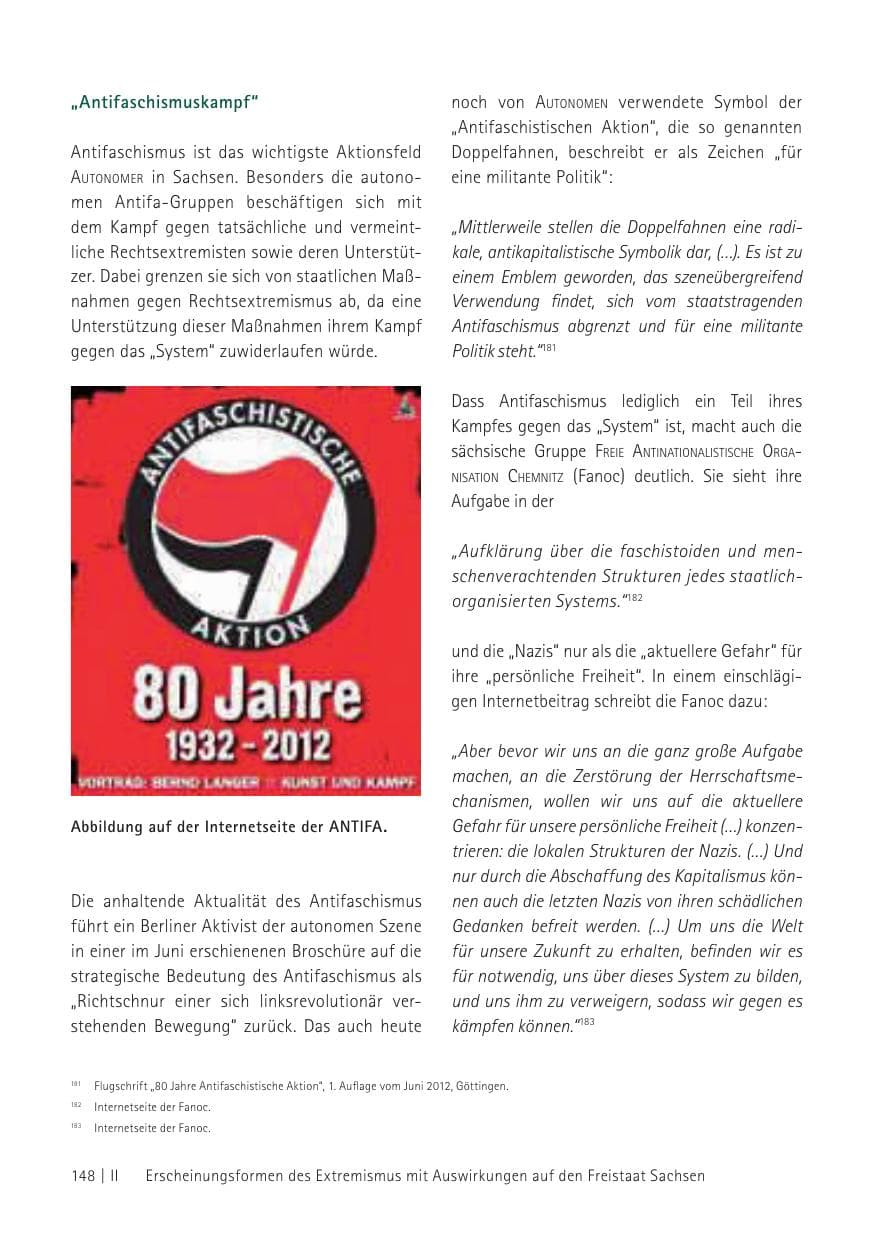 Seite 150 des Verfassungsschutzbericht 2012 Sachsen