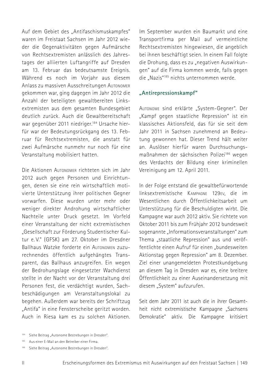 Seite 151 des Verfassungsschutzbericht 2012 Sachsen