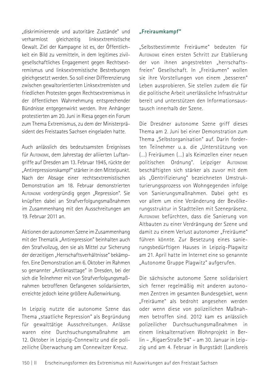 Seite 152 des Verfassungsschutzbericht 2012 Sachsen