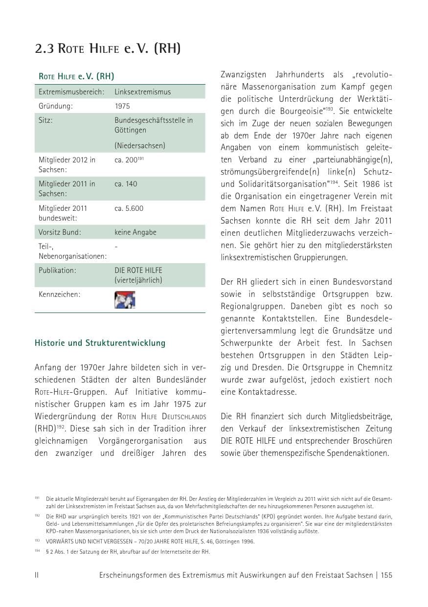 Seite 157 des Verfassungsschutzbericht 2012 Sachsen