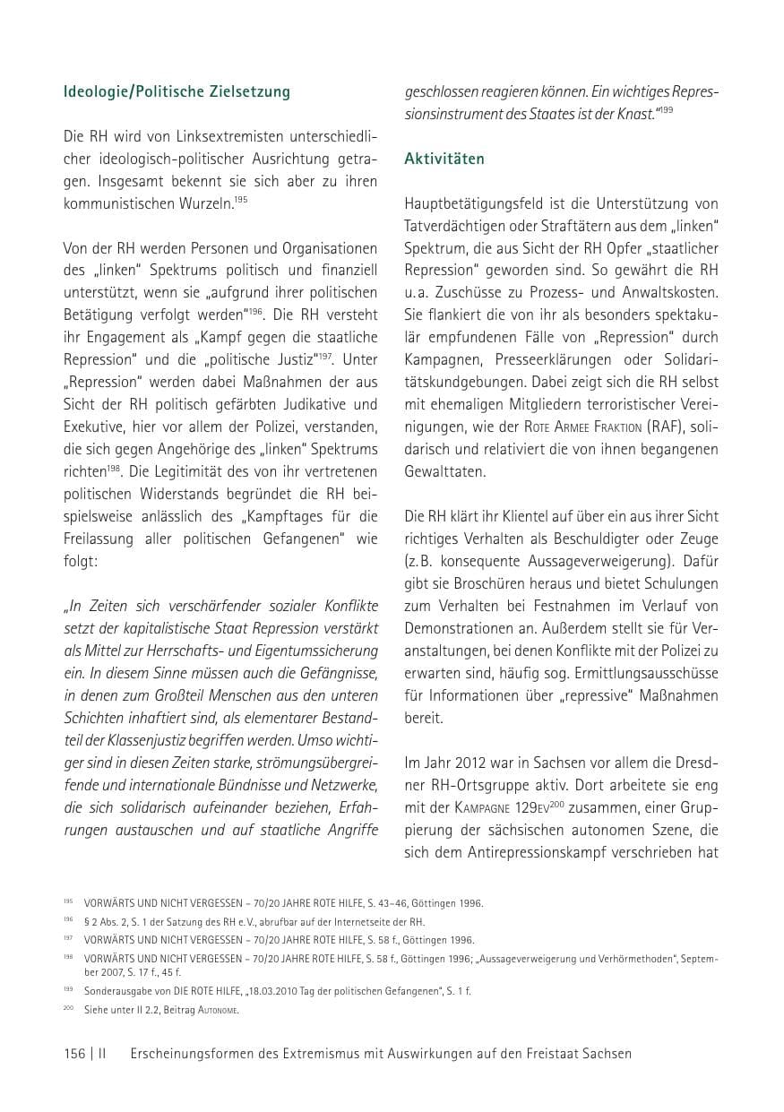 Seite 158 des Verfassungsschutzbericht 2012 Sachsen