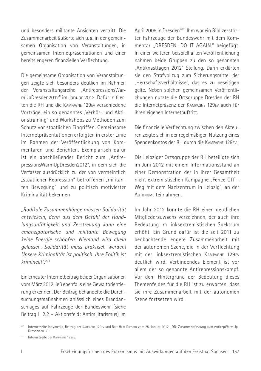 Seite 159 des Verfassungsschutzbericht 2012 Sachsen