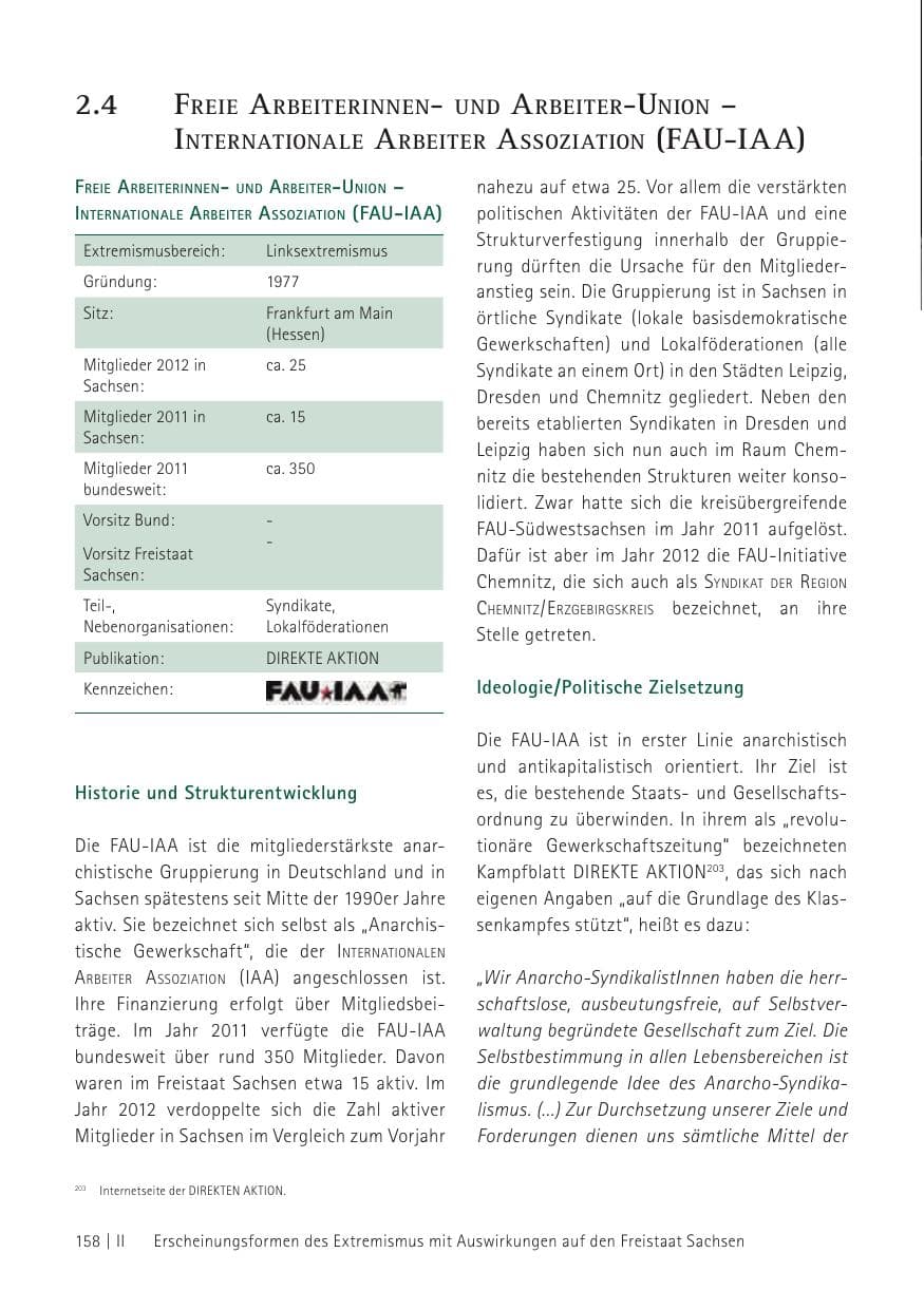 Seite 160 des Verfassungsschutzbericht 2012 Sachsen