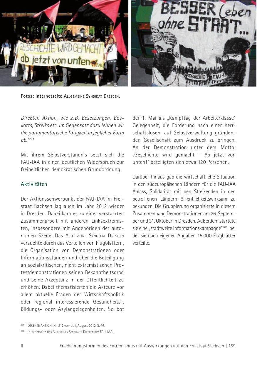 Seite 161 des Verfassungsschutzbericht 2012 Sachsen
