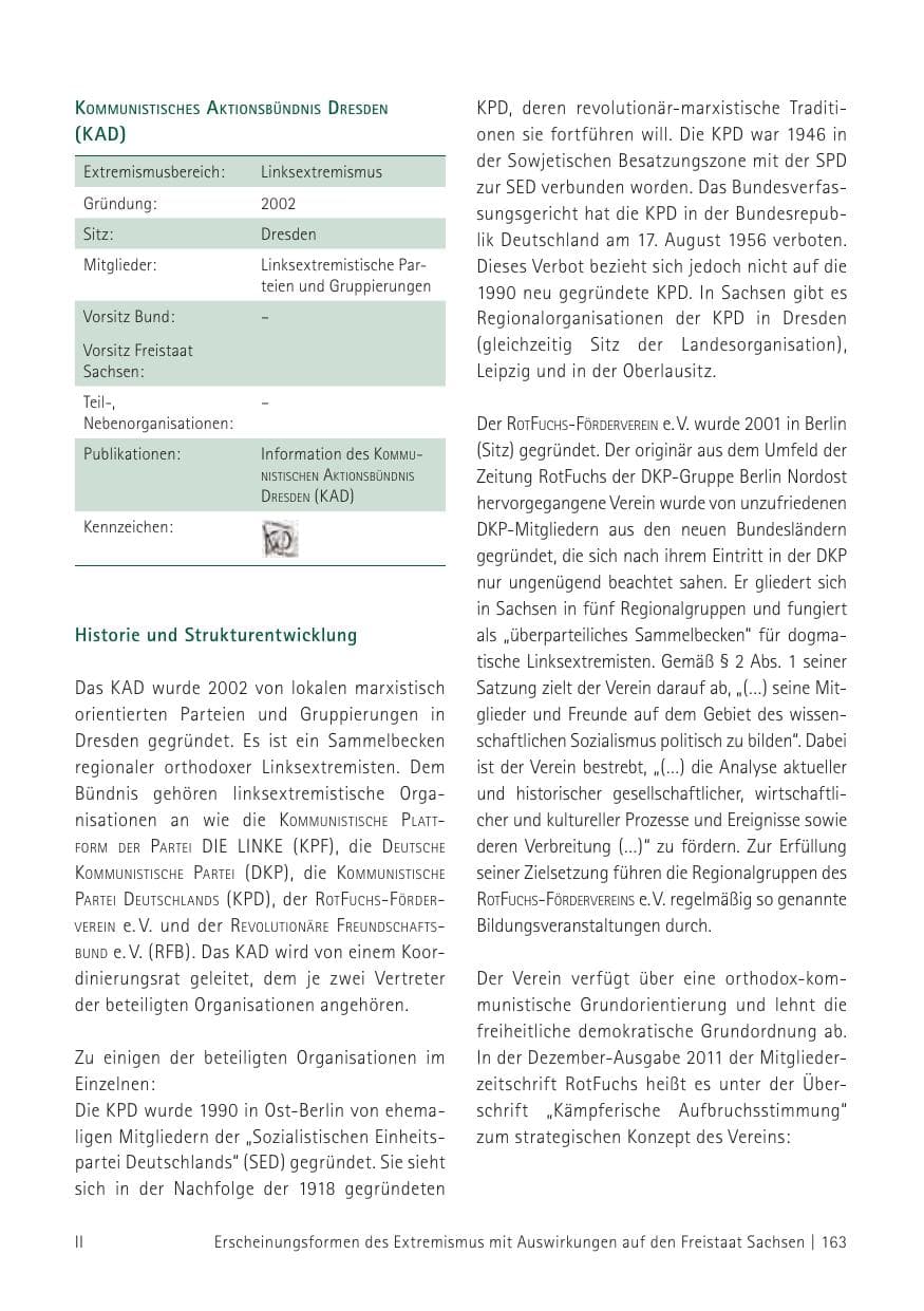 Seite 165 des Verfassungsschutzbericht 2012 Sachsen
