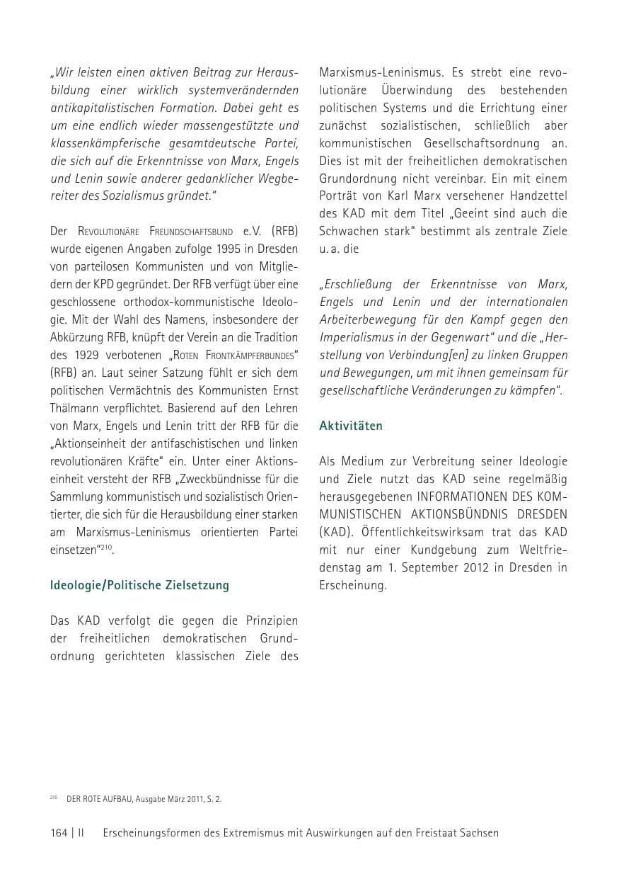 Seite 166 des Verfassungsschutzbericht 2012 Sachsen