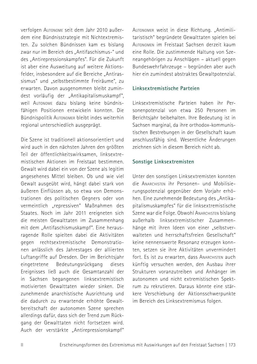 Seite 175 des Verfassungsschutzbericht 2012 Sachsen