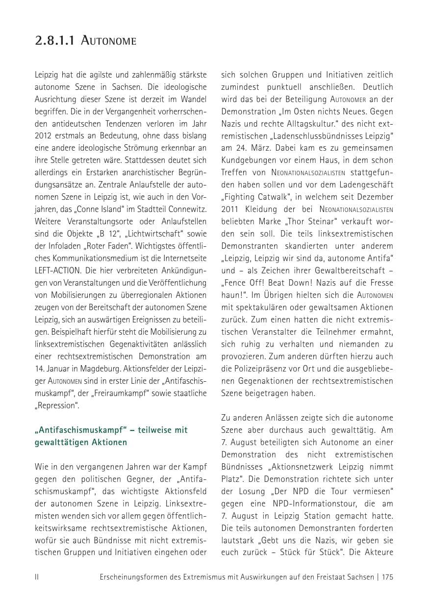 Seite 177 des Verfassungsschutzbericht 2012 Sachsen