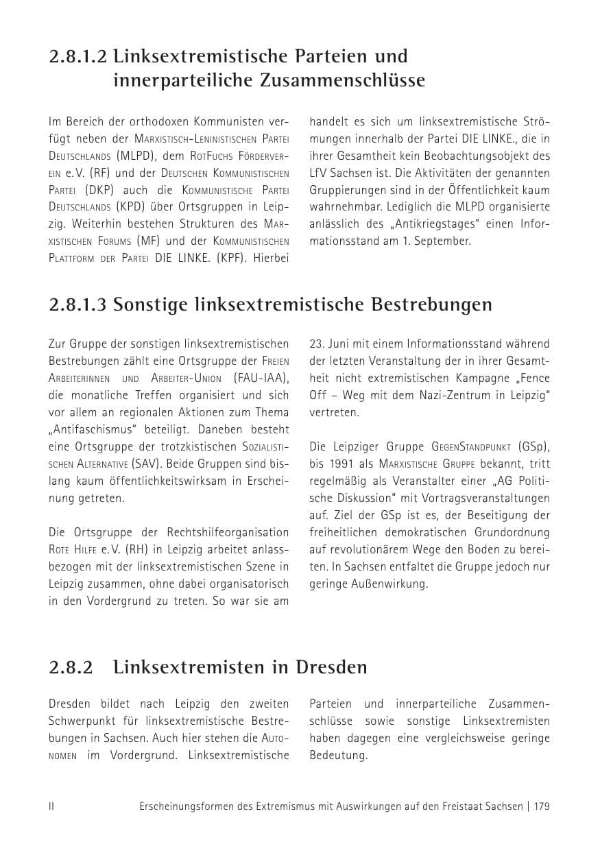 Seite 181 des Verfassungsschutzbericht 2012 Sachsen