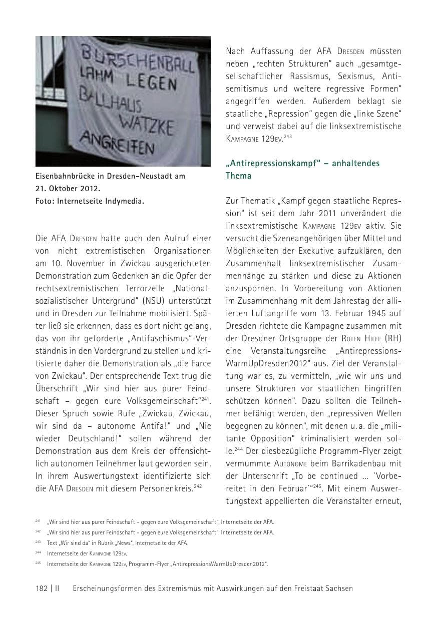 Seite 184 des Verfassungsschutzbericht 2012 Sachsen