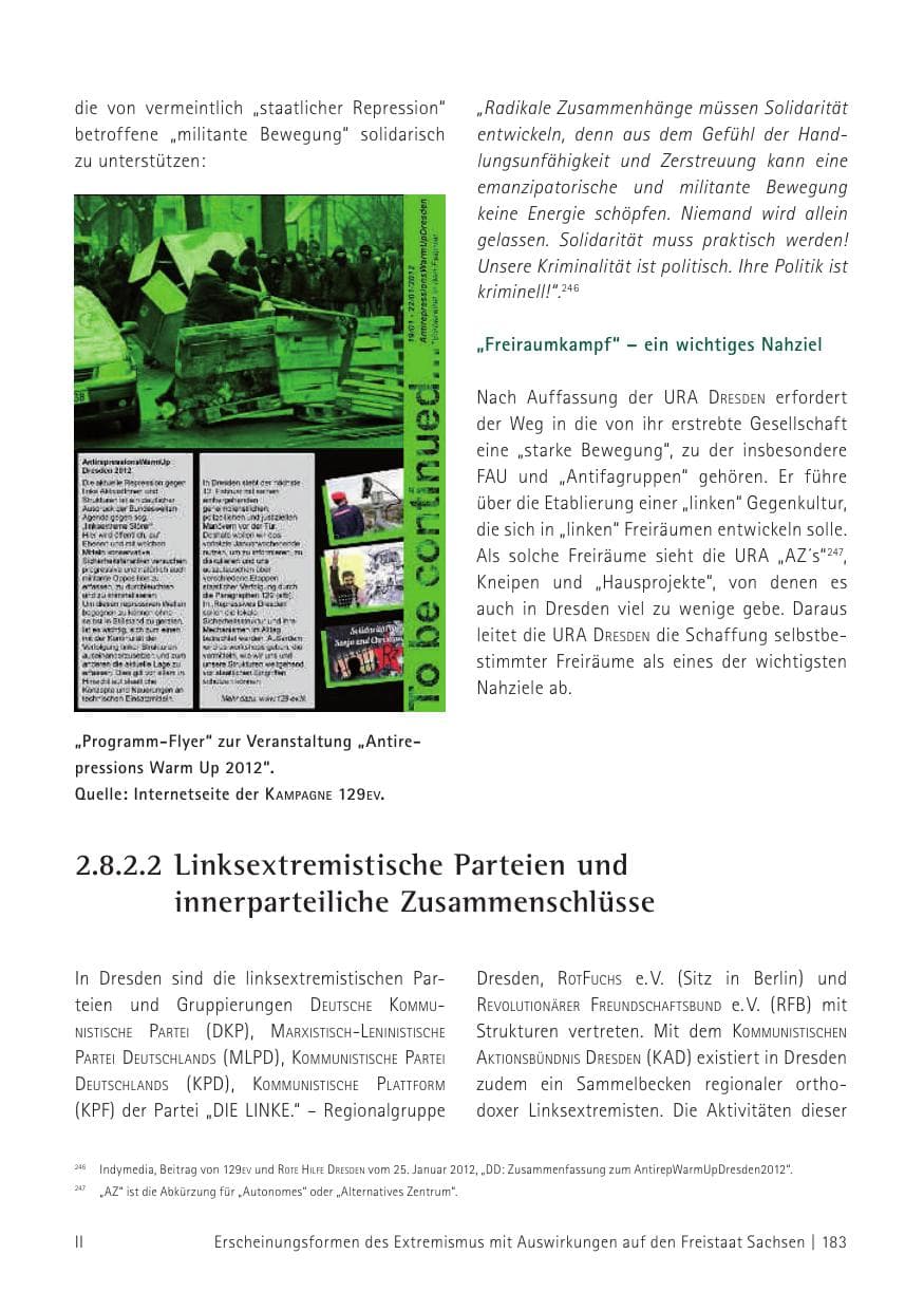 Seite 185 des Verfassungsschutzbericht 2012 Sachsen