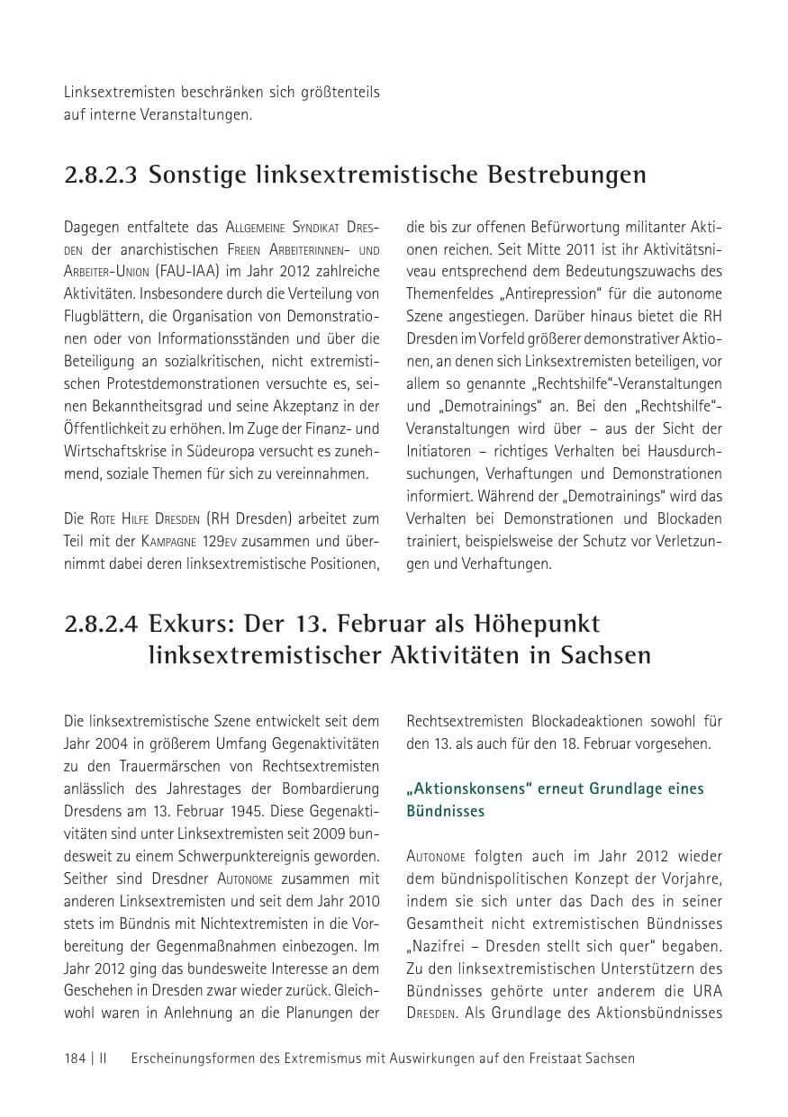 Seite 186 des Verfassungsschutzbericht 2012 Sachsen