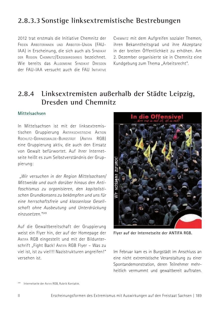 Seite 191 des Verfassungsschutzbericht 2012 Sachsen