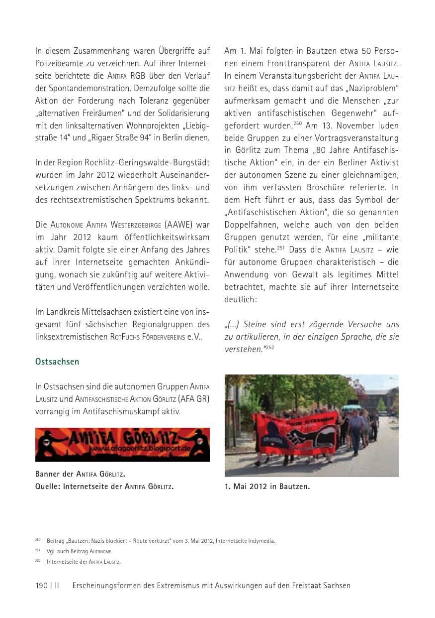 Seite 192 des Verfassungsschutzbericht 2012 Sachsen