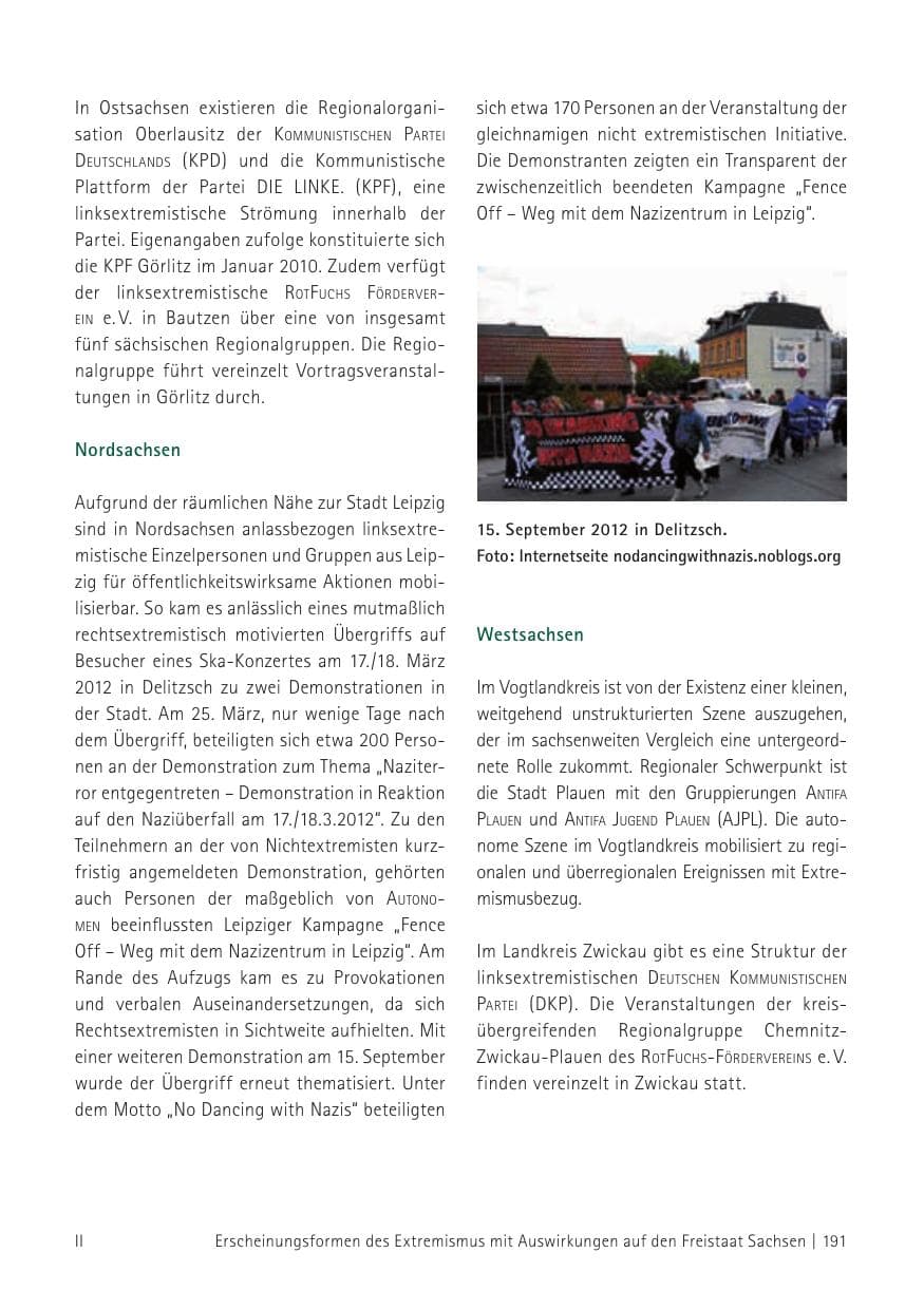 Seite 193 des Verfassungsschutzbericht 2012 Sachsen