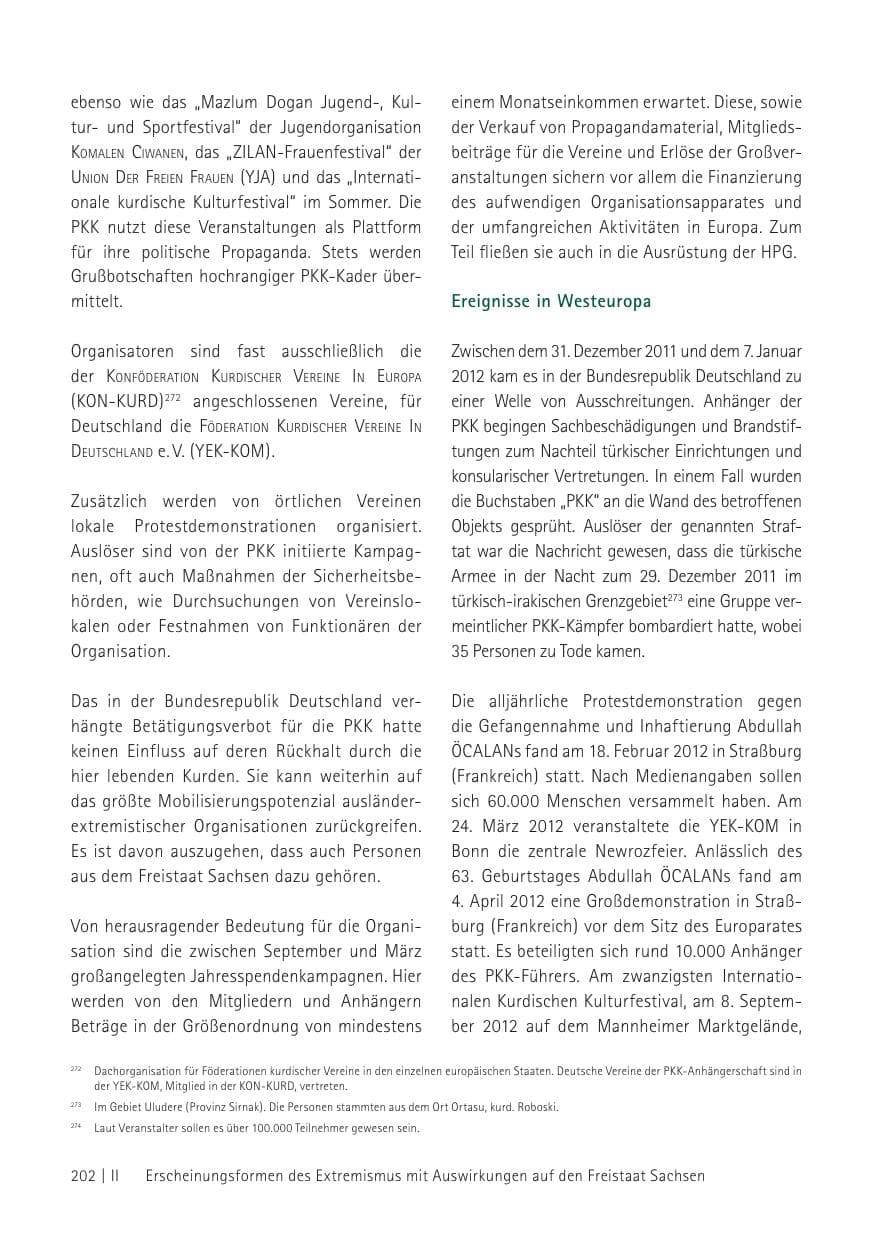 Seite 204 des Verfassungsschutzbericht 2012 Sachsen