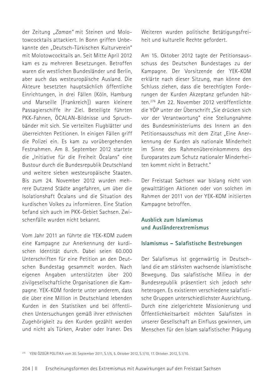 Seite 206 des Verfassungsschutzbericht 2012 Sachsen
