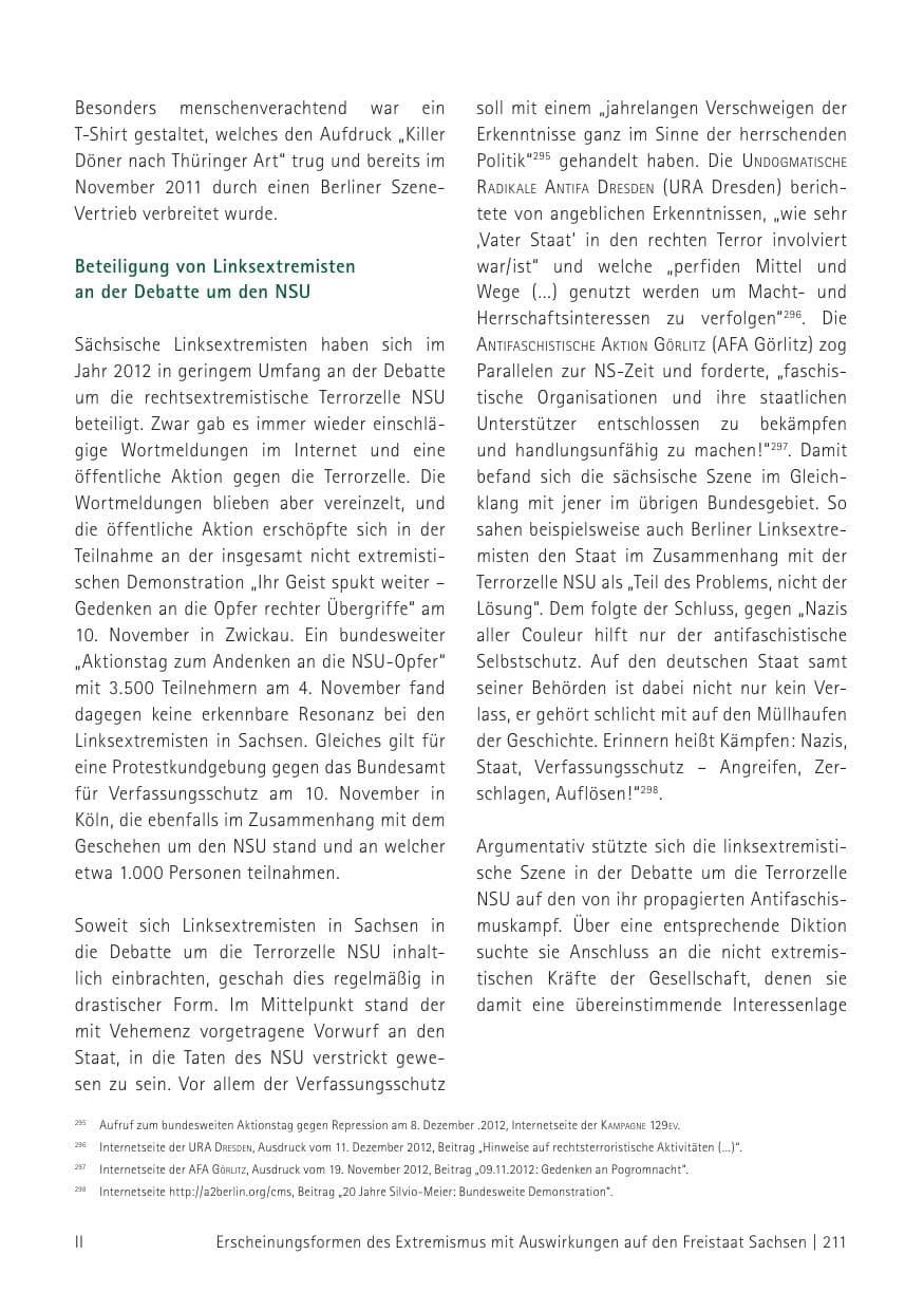Seite 213 des Verfassungsschutzbericht 2012 Sachsen
