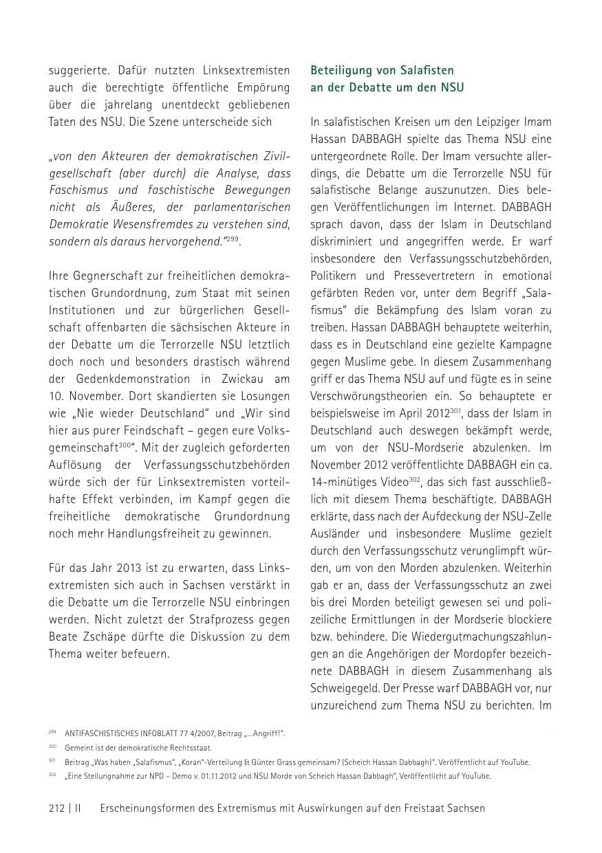 Seite 214 des Verfassungsschutzbericht 2012 Sachsen