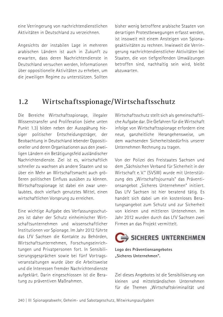 Seite 242 des Verfassungsschutzbericht 2012 Sachsen