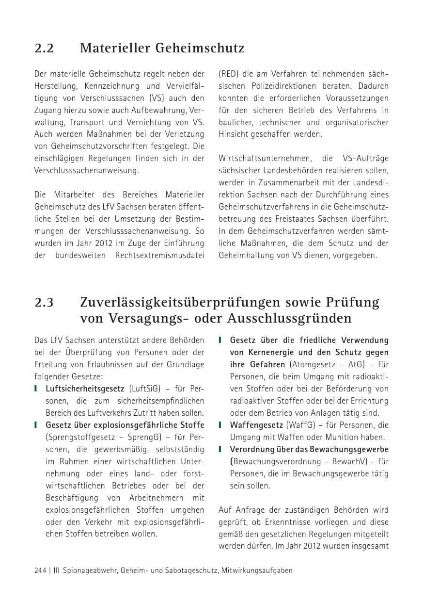 Seite 246 des Verfassungsschutzbericht 2012 Sachsen