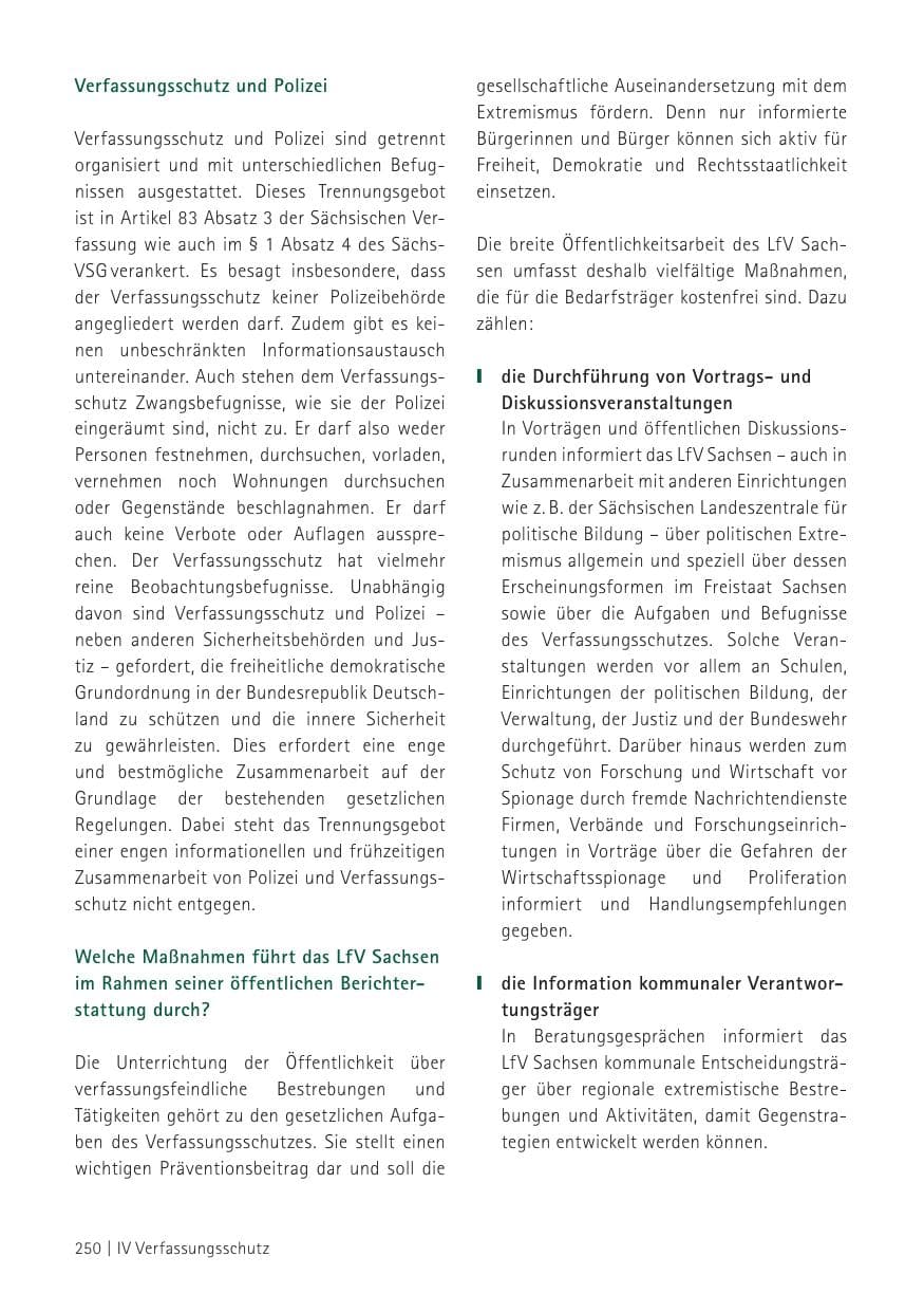 Seite 252 des Verfassungsschutzbericht 2012 Sachsen