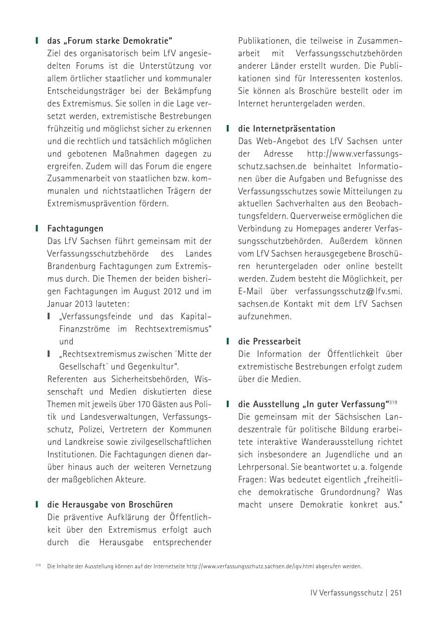 Seite 253 des Verfassungsschutzbericht 2012 Sachsen