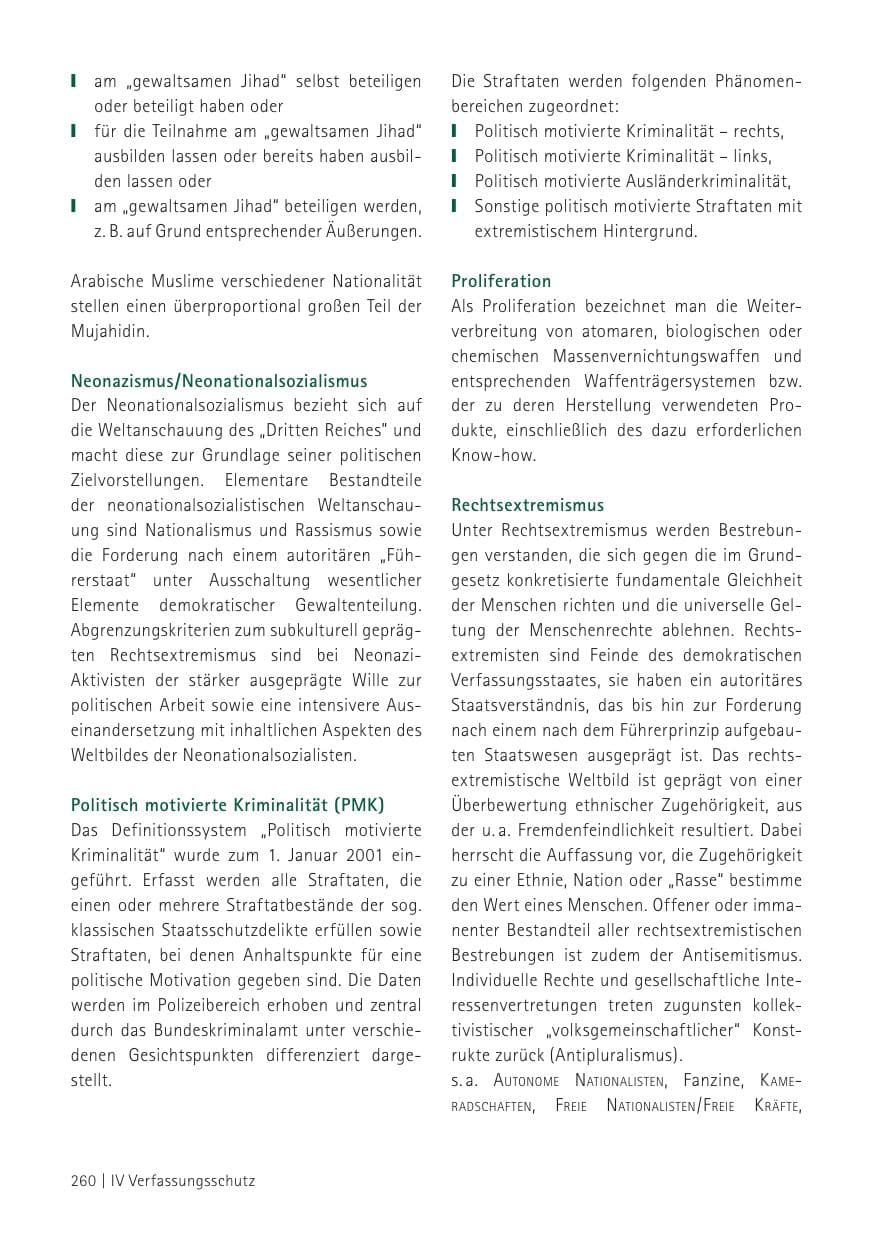 Seite 262 des Verfassungsschutzbericht 2012 Sachsen