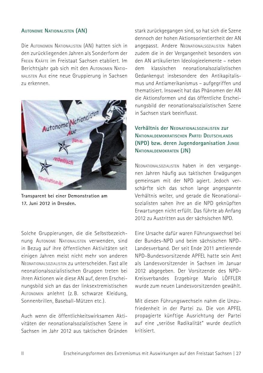 Seite 29 des Verfassungsschutzbericht 2012 Sachsen