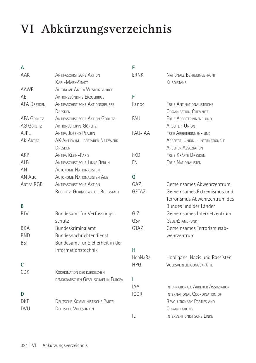 Seite 326 des Verfassungsschutzbericht 2012 Sachsen
