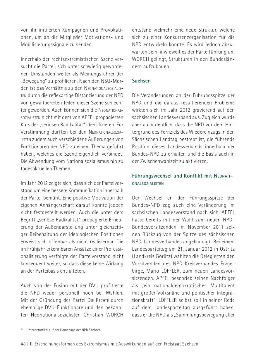 Seite 50 des Verfassungsschutzbericht 2012 Sachsen