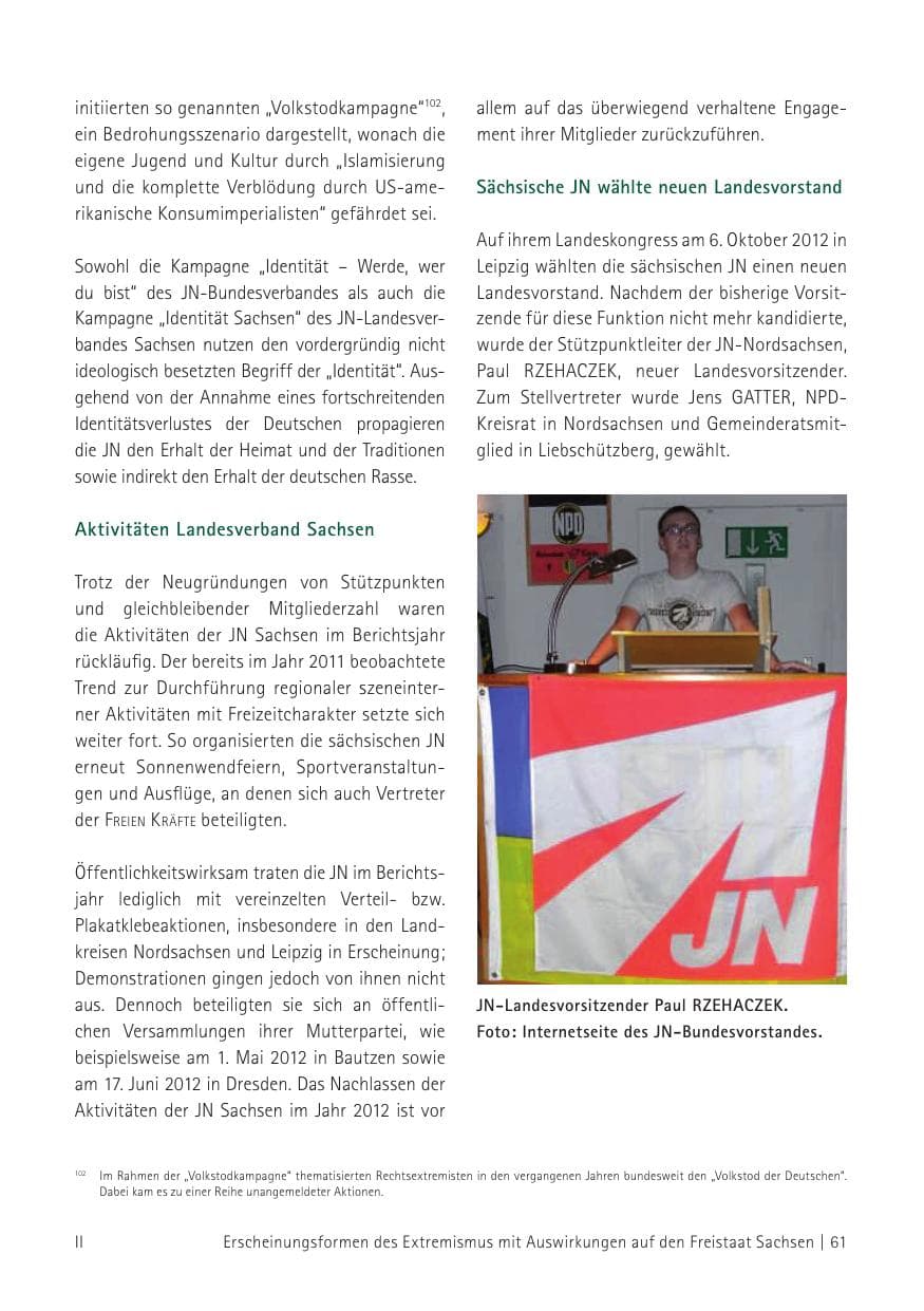 Seite 63 des Verfassungsschutzbericht 2012 Sachsen