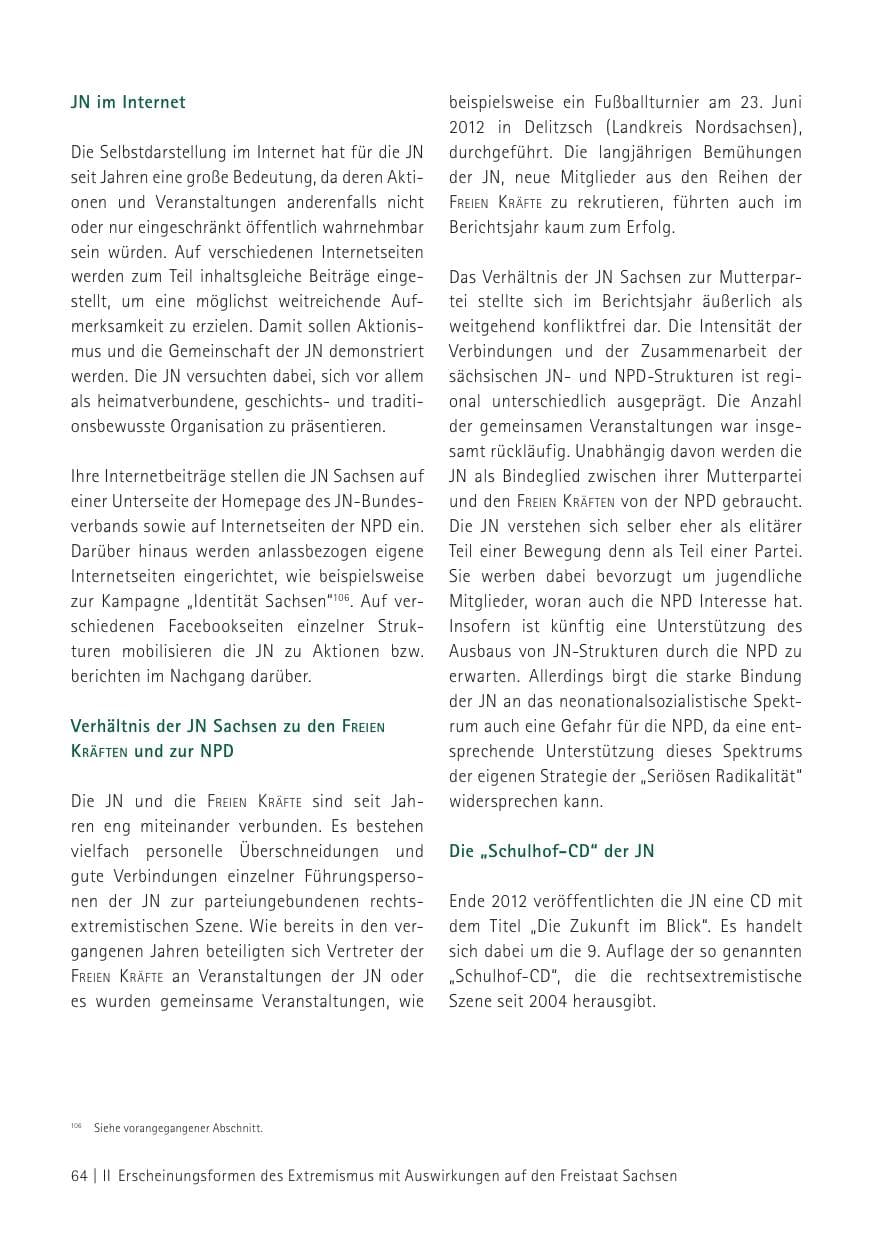 Seite 66 des Verfassungsschutzbericht 2012 Sachsen